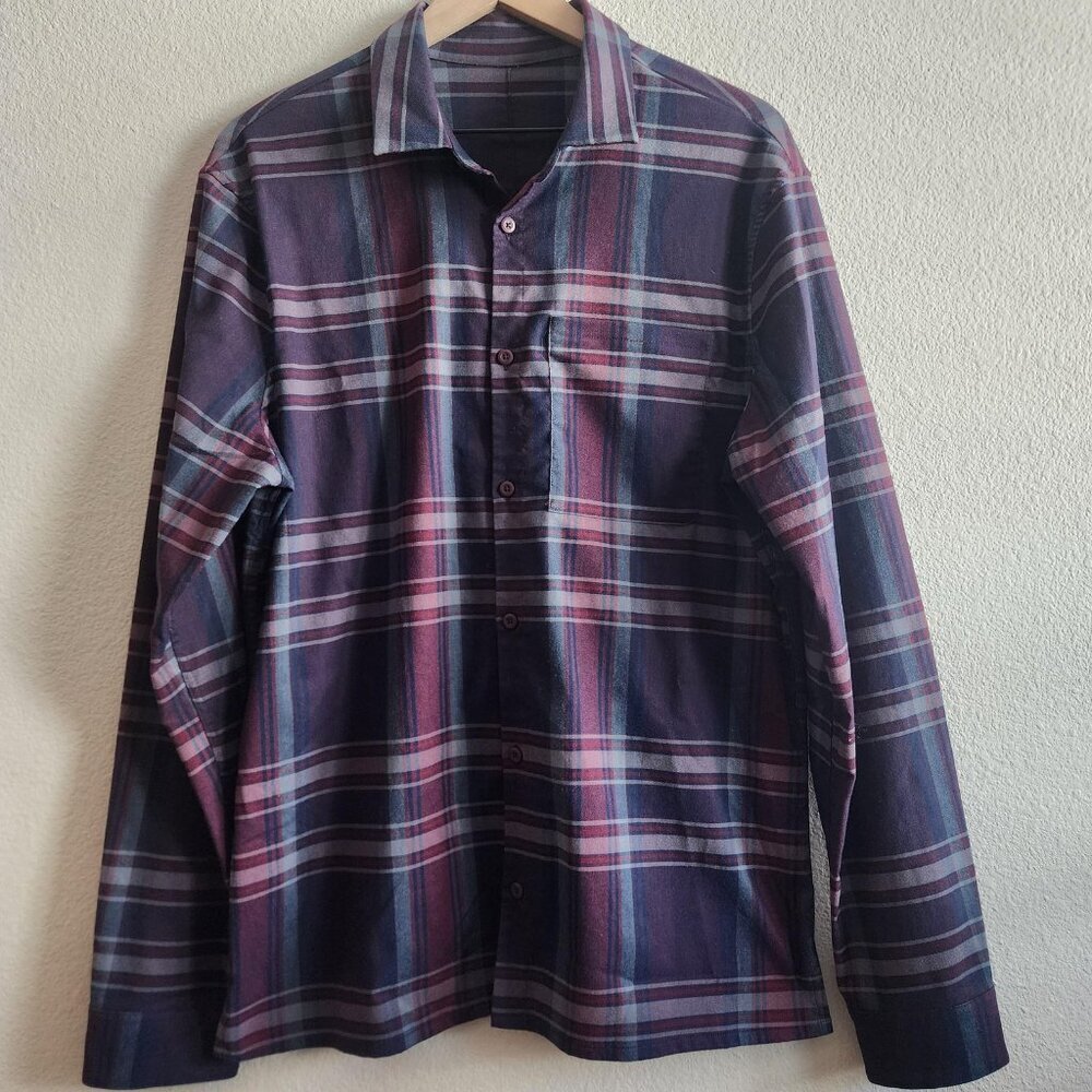 Lululemon Shirt Mens Medium Purple Plaid Button Down Long Sleeve Zip Pocket
